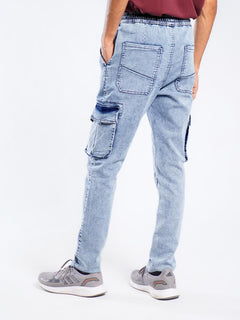 Ice Blue Elasticated Cargo Jeans (EKP-01)