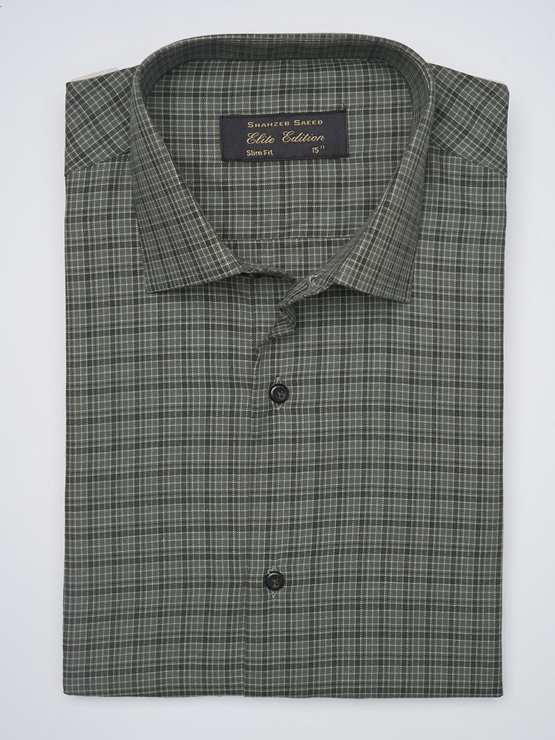 Dark Green Self Micro Checkered, Elite Edition, French Collar Men’s Formal Shirt (FS-1086)