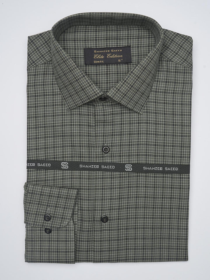 Dark Green Self Micro Checkered, Elite Edition, French Collar Men’s Formal Shirt (FS-1086)