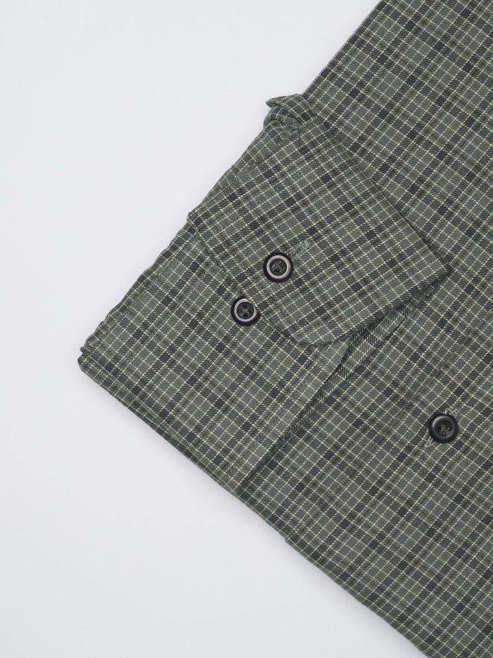 Dark Green Self Micro Checkered, Elite Edition, French Collar Men’s Formal Shirt (FS-1086)