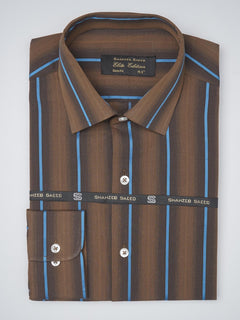 Brown & Multi Color Self Striped, Elite Edition, French Collar Men’s Formal Shirt (FS-1094)