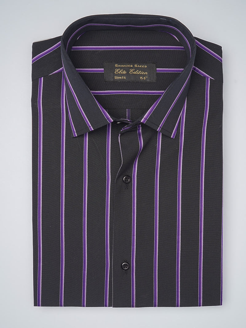 Black & Purple  Striped, Elite Edition, French Collar Men’s Formal Shirt (FS-1102)