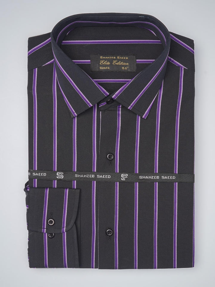 Black & Purple  Striped, Elite Edition, French Collar Men’s Formal Shirt (FS-1102)