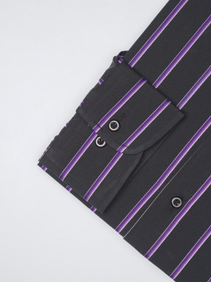 Black & Purple  Striped, Elite Edition, French Collar Men’s Formal Shirt (FS-1102)