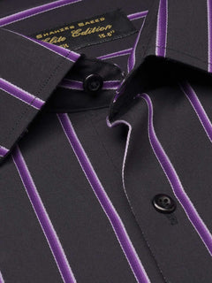 Black & Purple  Striped, Elite Edition, French Collar Men’s Formal Shirt (FS-1102)