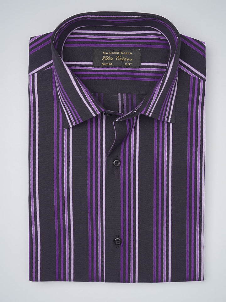 Black & Purple Striped, Elite Edition, French Collar Men’s Formal Shirt (FS-1103)