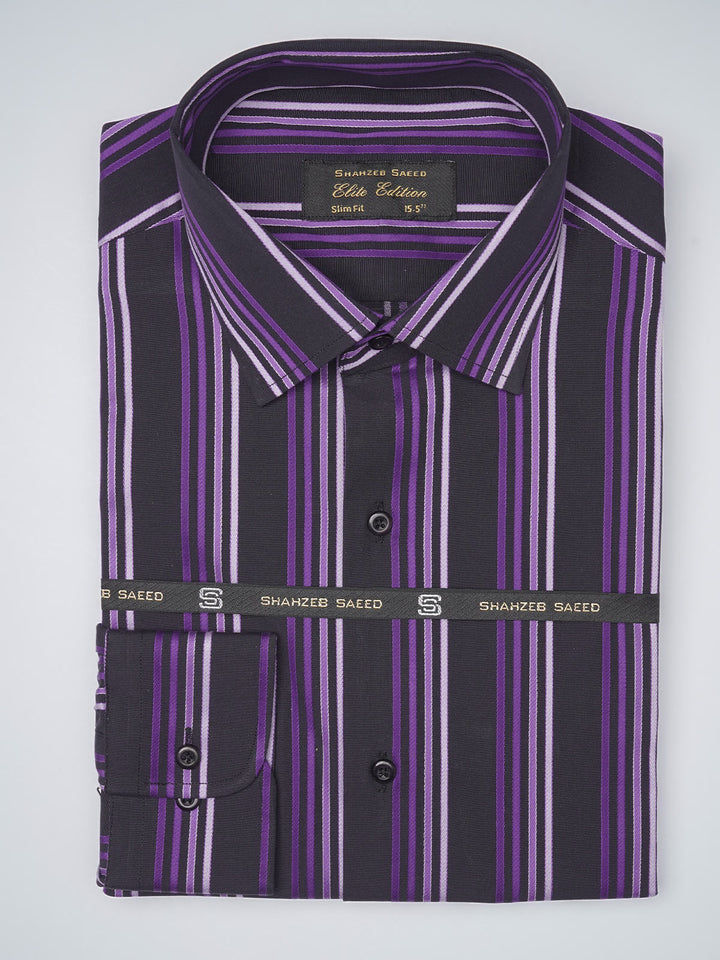 Black & Purple Striped, Elite Edition, French Collar Men’s Formal Shirt (FS-1103)