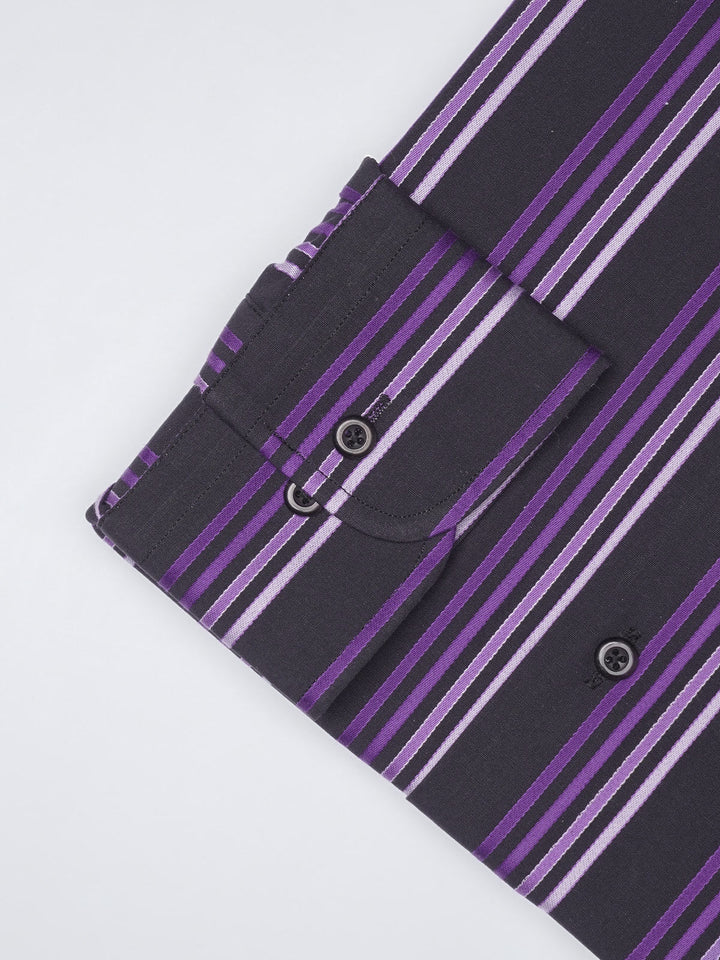 Black & Purple Striped, Elite Edition, French Collar Men’s Formal Shirt (FS-1103)