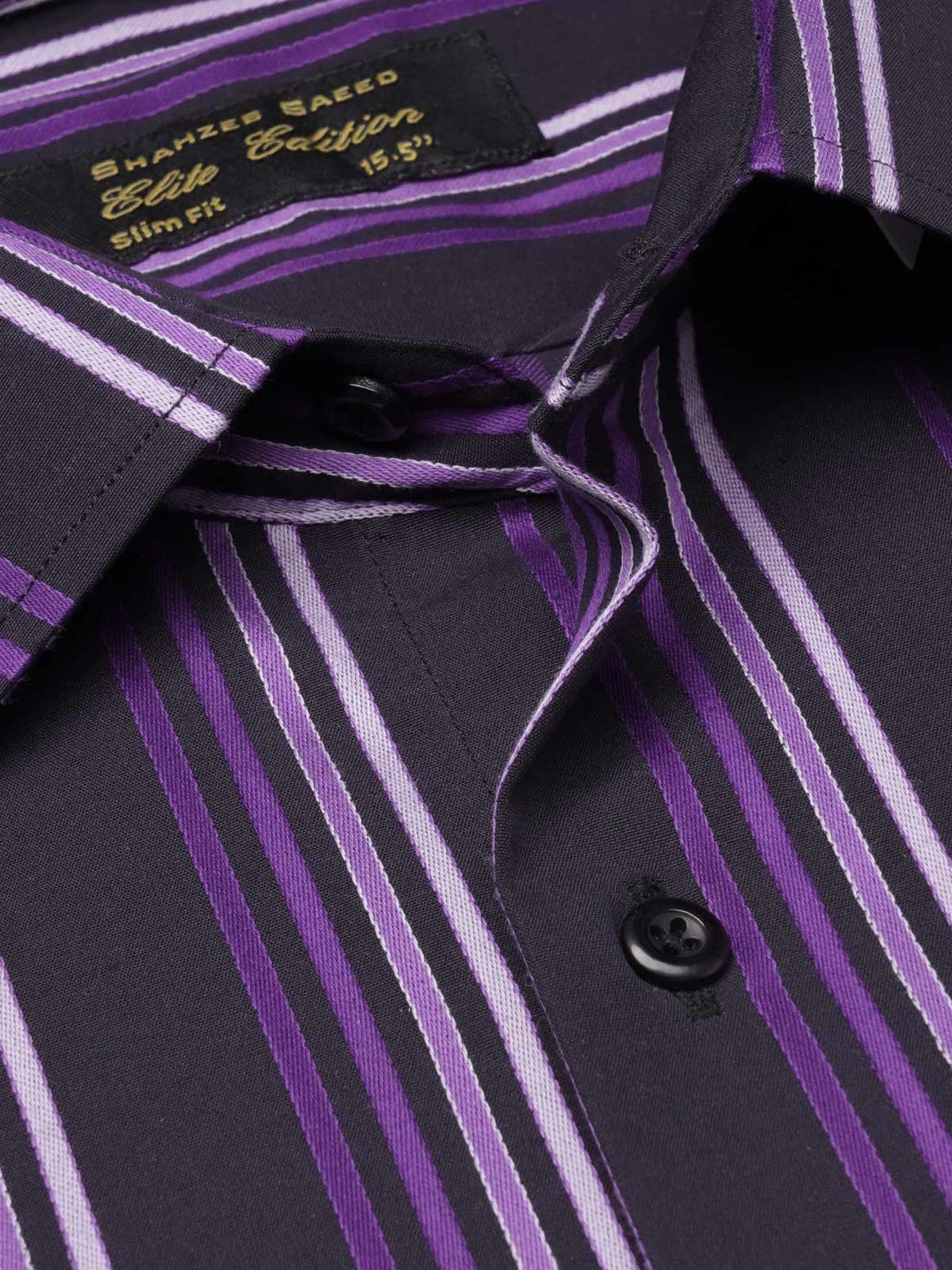 Black & Purple Striped, Elite Edition, French Collar Men’s Formal Shirt (FS-1103)