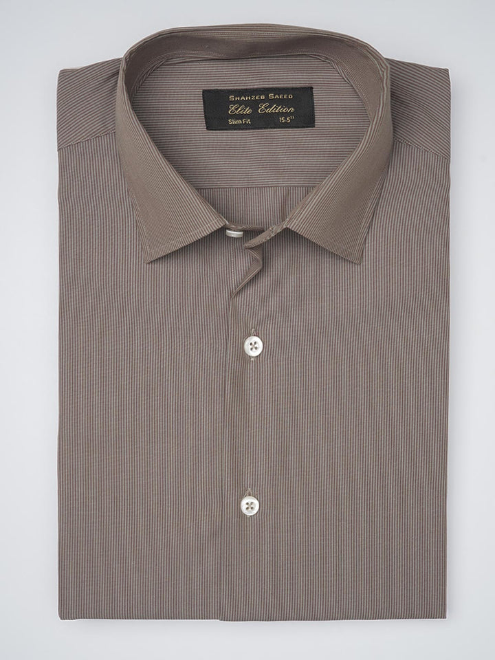 Mid Brown Self Striped, Elite Edition, French Collar Men’s Formal Shirt (FS-1104)