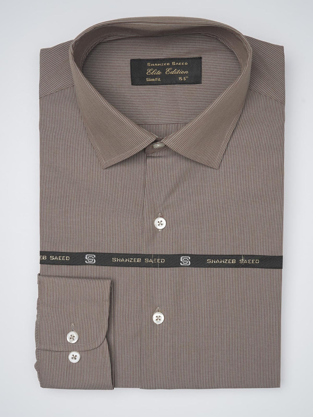 Mid Brown Self Striped, Elite Edition, French Collar Men’s Formal Shirt (FS-1104)