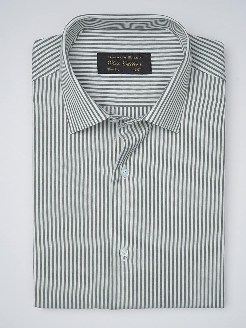 Dark Grey & White Striped, Elite Edition, French Collar Men’s Formal Shirt (FS-1106)
