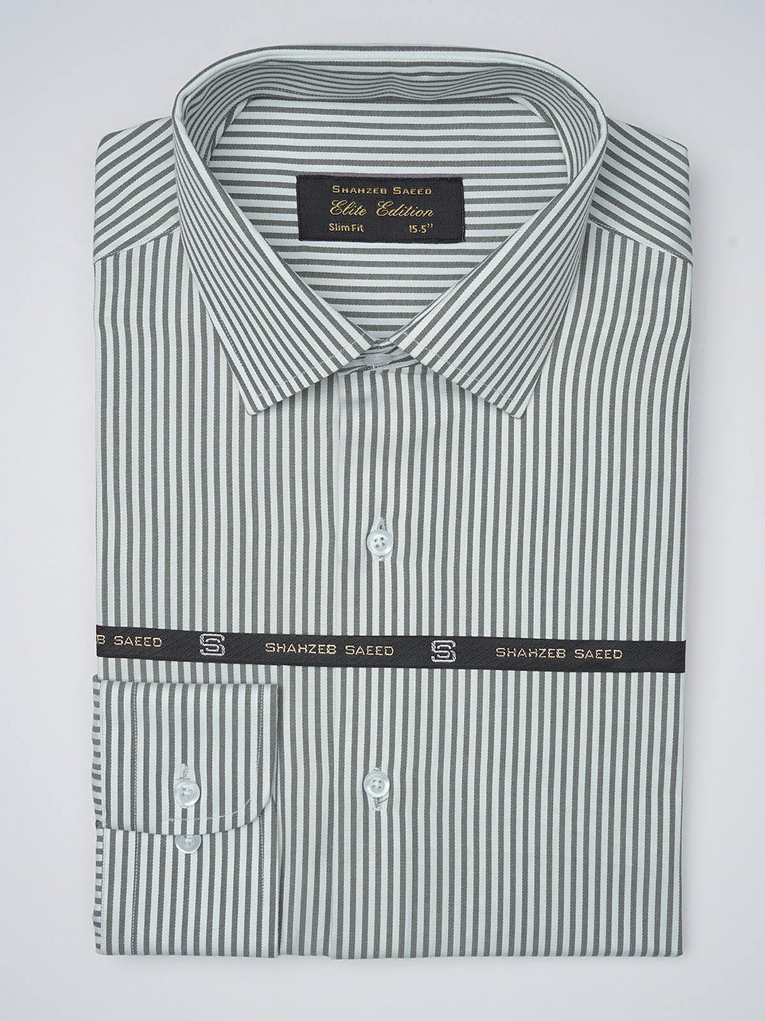 Dark Grey & White Striped, Elite Edition, French Collar Men’s Formal Shirt (FS-1106)