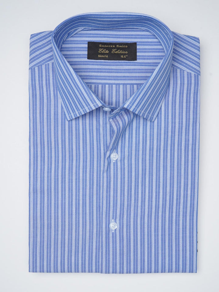 Blue Self Striped, Elite Edition, French Collar Men’s Formal Shirt (FS-1107)