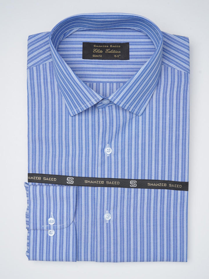 Blue Self Striped, Elite Edition, French Collar Men’s Formal Shirt (FS-1107)