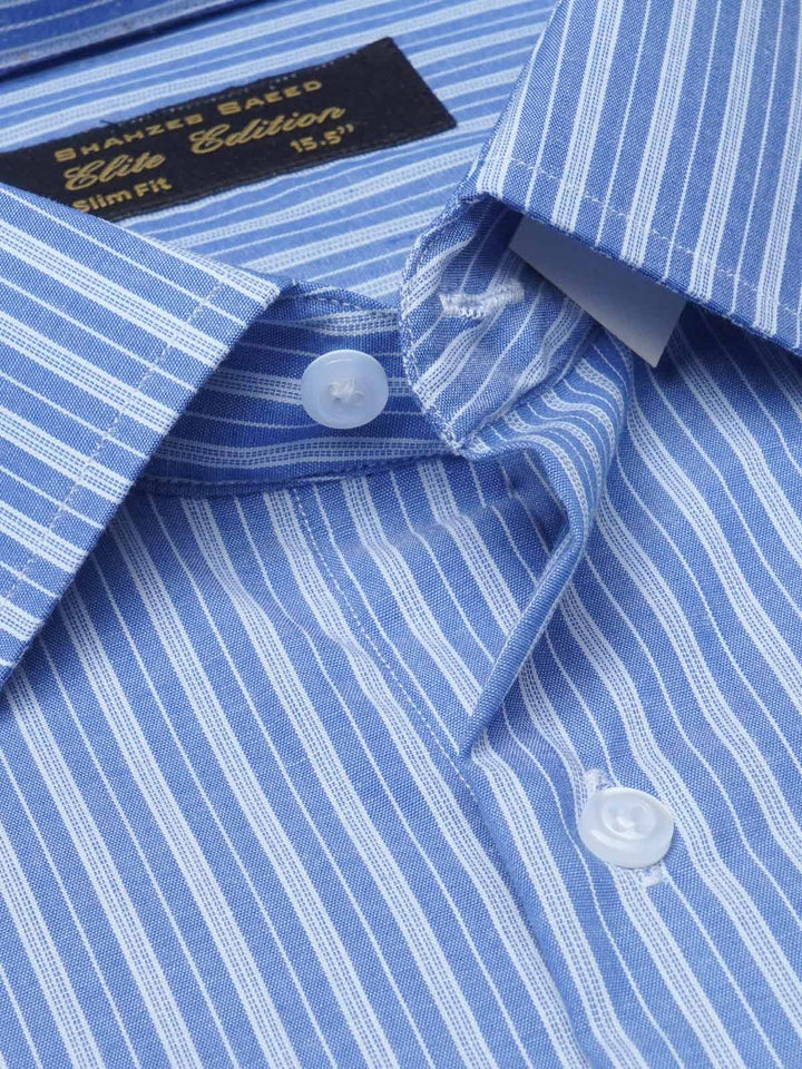 Blue Self Striped, Elite Edition, French Collar Men’s Formal Shirt (FS-1107)