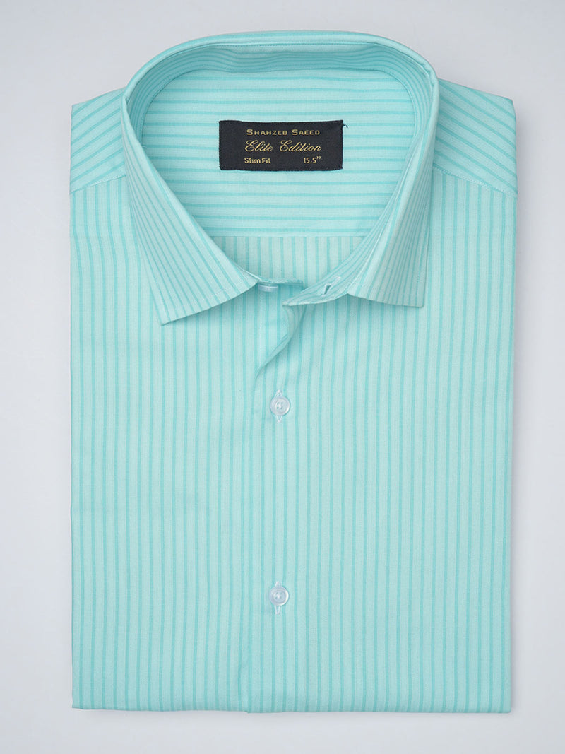 Aqua Blue Self Striped, Elite Edition, French Collar Men’s Formal Shirt (FS-1109)