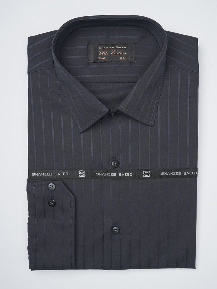 Black Self Striped Elite Edition, French Collar Men’s Formal Shirt (FS-1118)