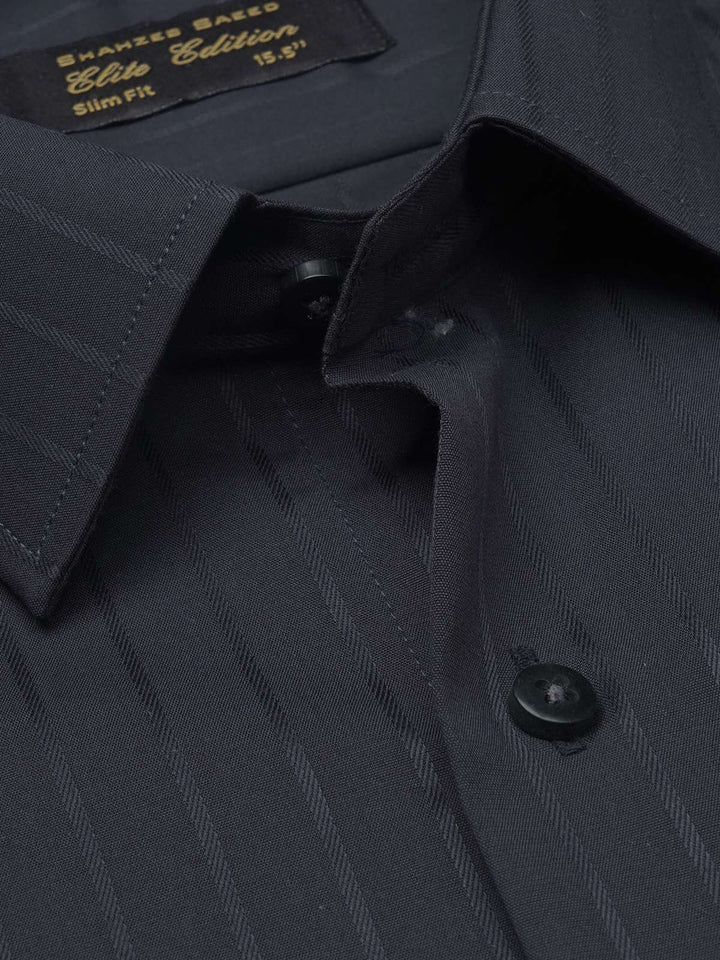 Black Self Striped Elite Edition, French Collar Men’s Formal Shirt (FS-1118)