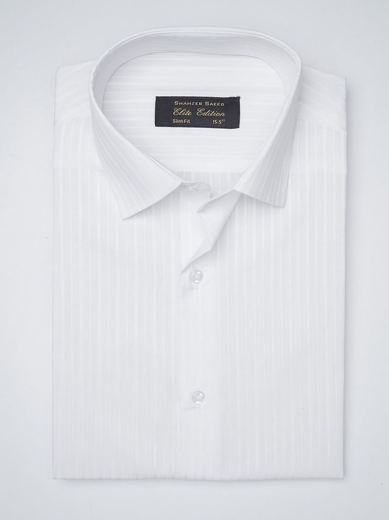 White Self Striped, Elite Edition, French Collar Men’s Formal Shirt (FS-1202)