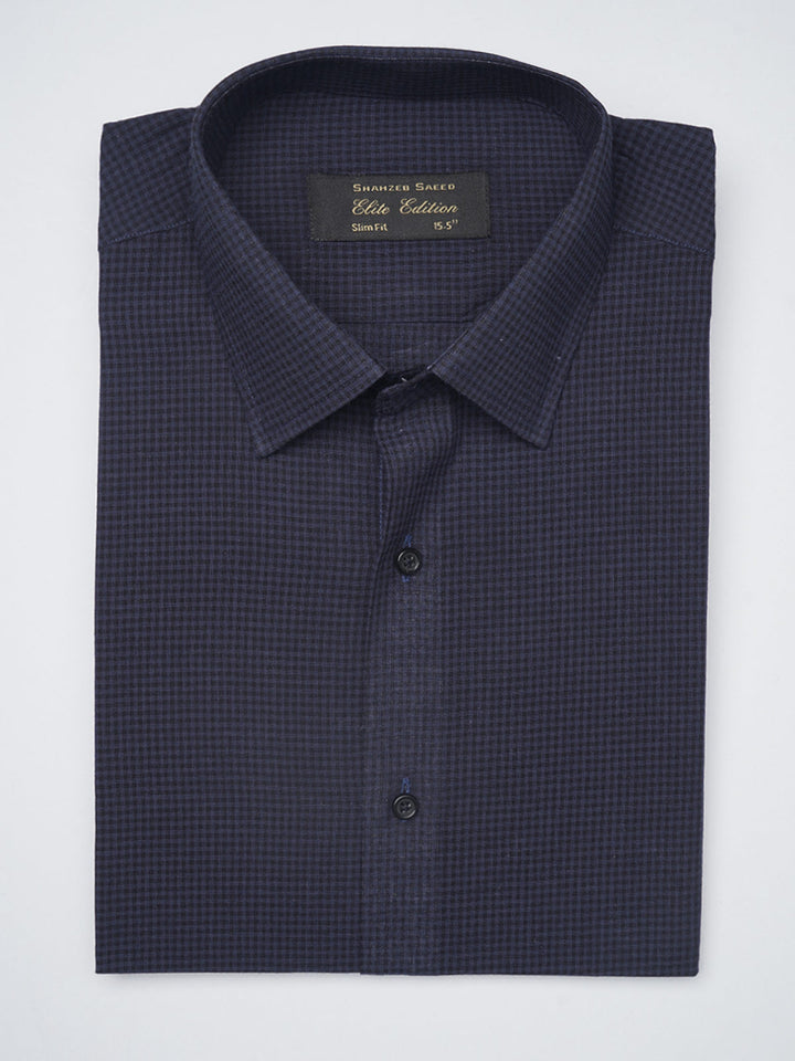 Dark Blue Self Checkered, Elite Edition, French Collar Men’s Formal Shirt (FS-1216)