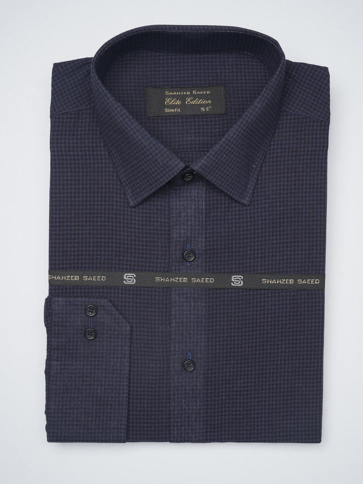 Dark Blue Self Checkered, Elite Edition, French Collar Men’s Formal Shirt (FS-1216)