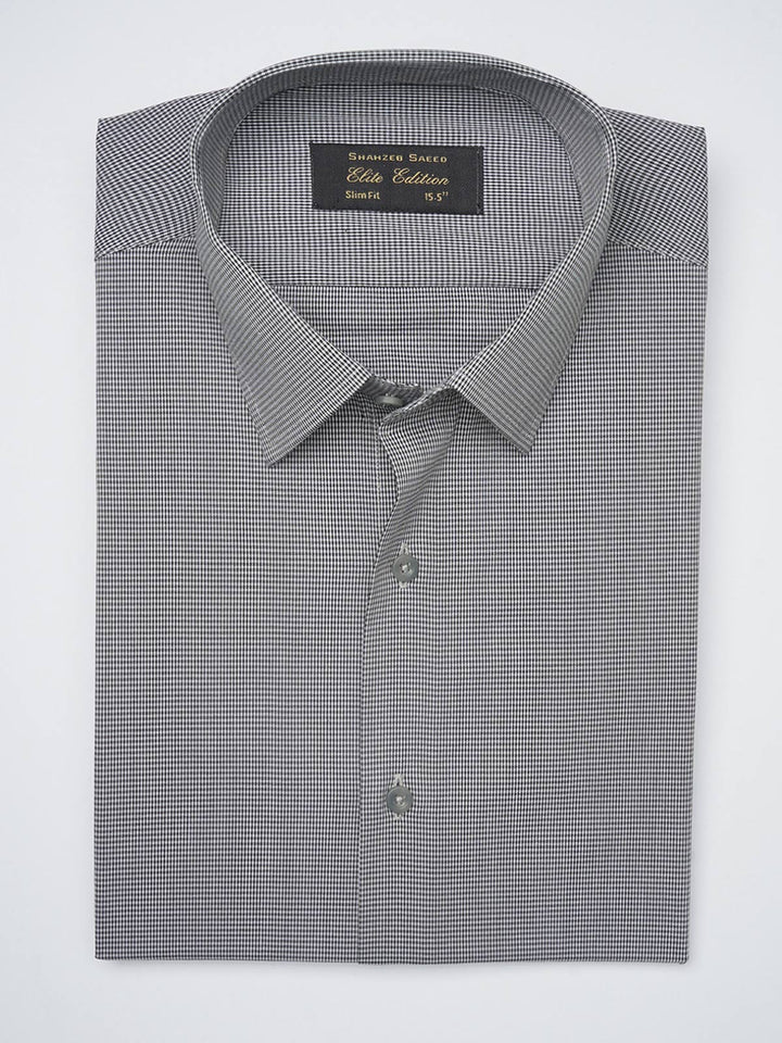 Black & White Micro Checkered, Elite Edition, French Collar Men’s Formal Shirt (FS-1218)