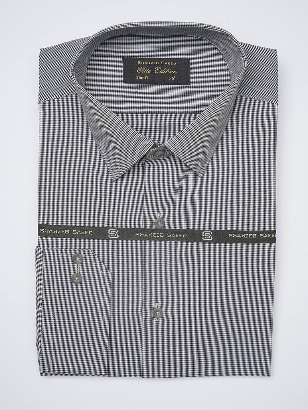 Black & White Micro Checkered, Elite Edition, French Collar Men’s Formal Shirt (FS-1218)