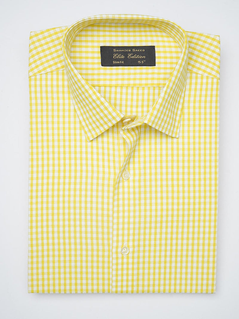 Yellow Self Checkered, Elite Edition, French Collar Men’s Formal Shirt (FS-1223)