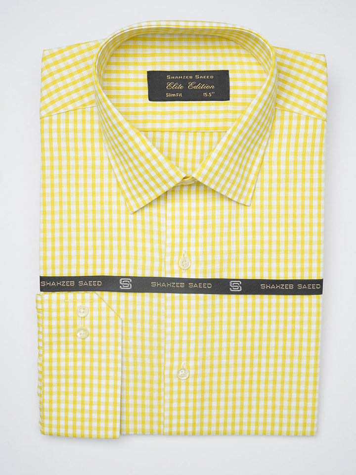 Yellow Self Checkered, Elite Edition, French Collar Men’s Formal Shirt (FS-1223)