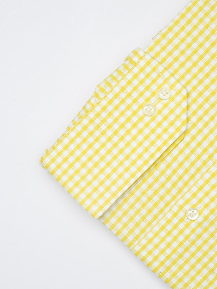 Yellow Self Checkered, Elite Edition, French Collar Men’s Formal Shirt (FS-1223)