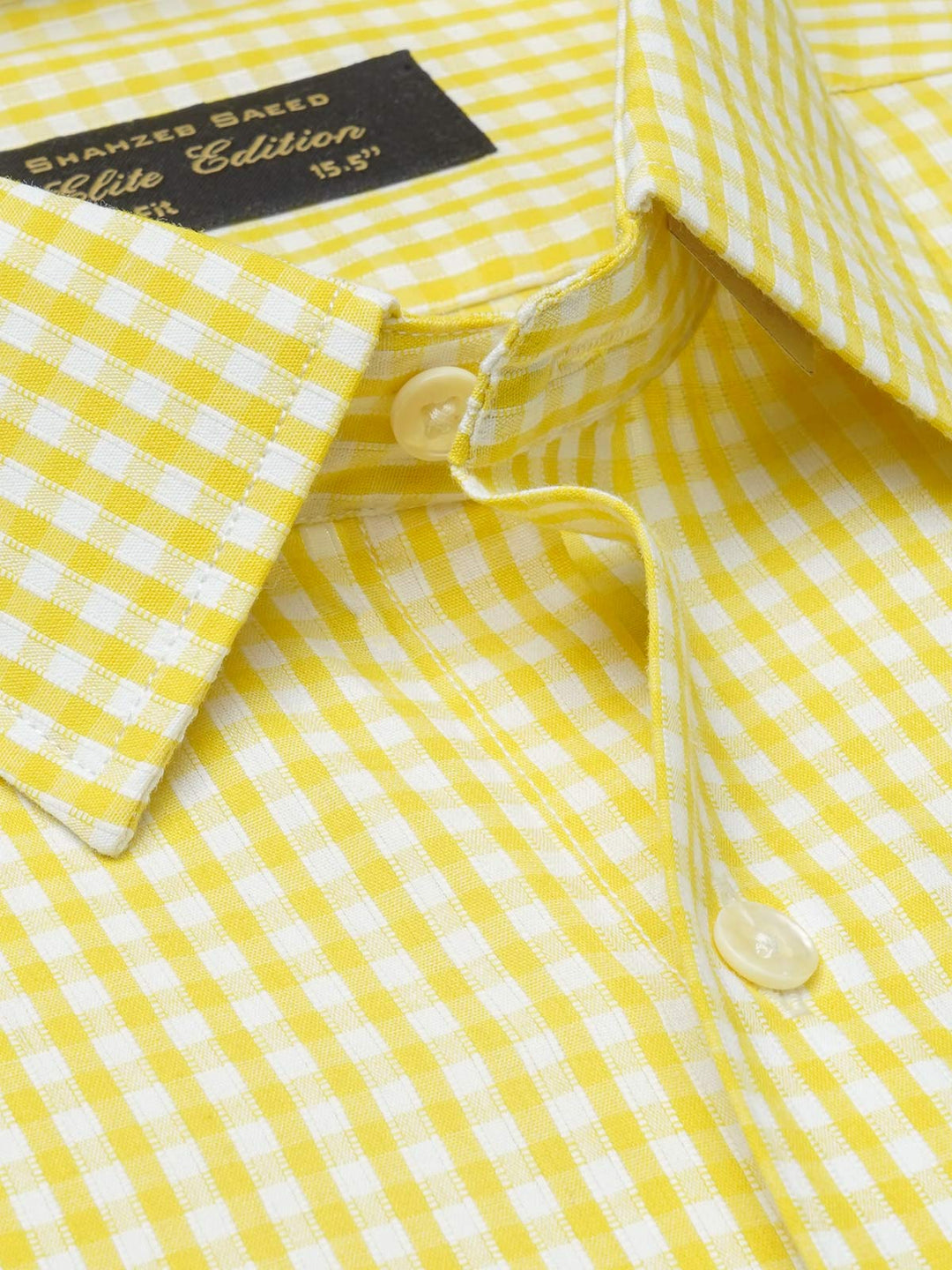 Yellow Self Checkered, Elite Edition, French Collar Men’s Formal Shirt (FS-1223)