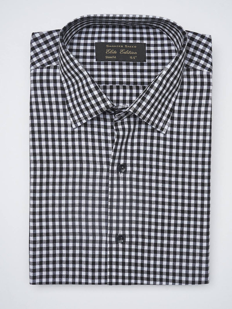 Black Self Micro Checkered, Elite Edition, French Collar Men’s Formal Shirt (FS-1224)