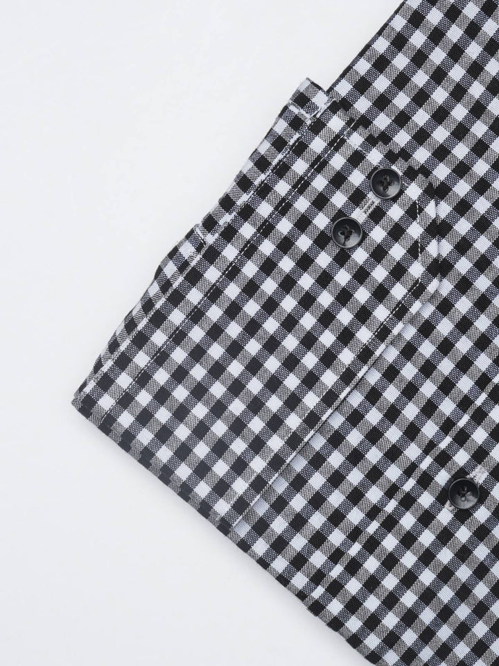 Black Self Micro Checkered, Elite Edition, French Collar Men’s Formal Shirt (FS-1224)