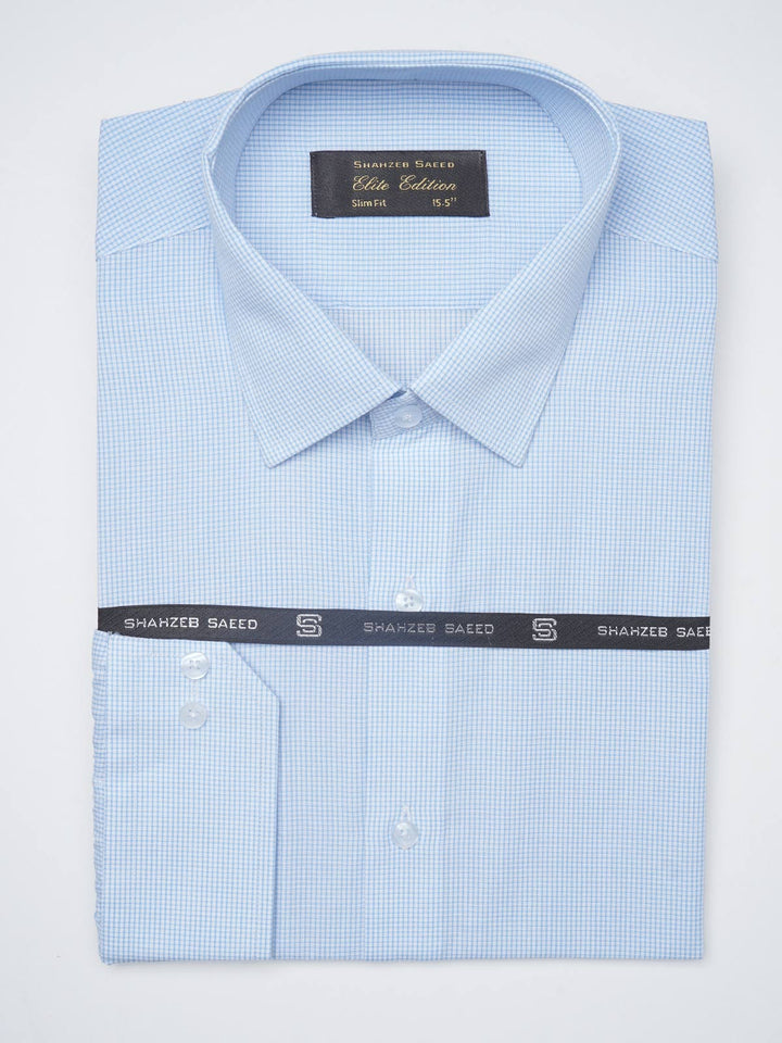 Light Blue Self Checkered, Elite Edition, French Collar Men’s Formal Shirt (FS-1225)