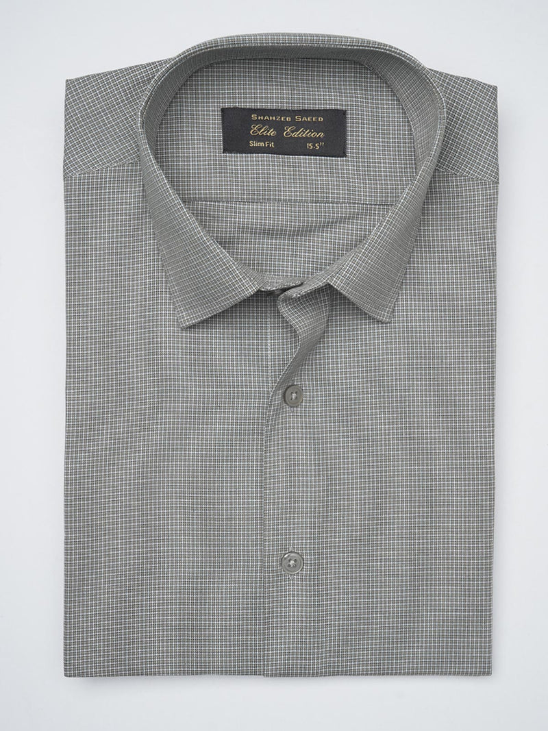 Dark Grey Self Checkered, Elite Edition, French Collar Men’s Formal Shirt (FS-1227)