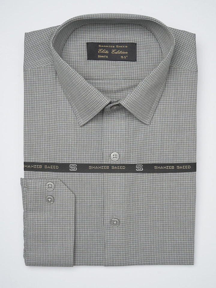 Dark Grey Self Checkered, Elite Edition, French Collar Men’s Formal Shirt (FS-1227)