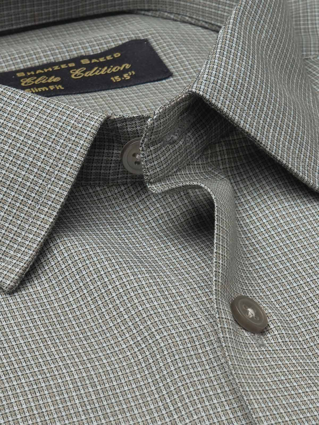 Dark Grey Self Checkered, Elite Edition, French Collar Men’s Formal Shirt (FS-1227)