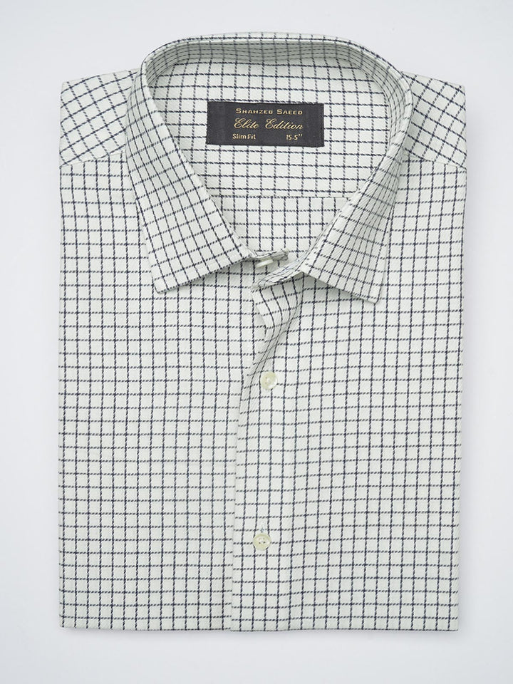 White Self Checkered, Elite Edition, French Collar Men’s Formal Shirt (FS-1230)