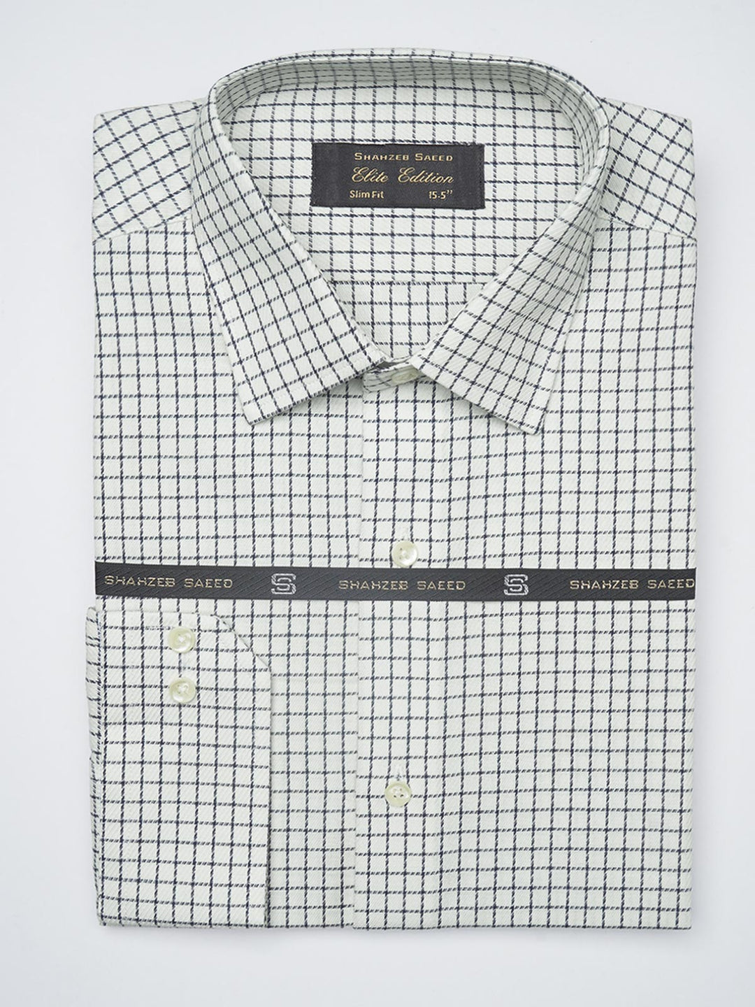 White Self Checkered, Elite Edition, French Collar Men’s Formal Shirt (FS-1230)