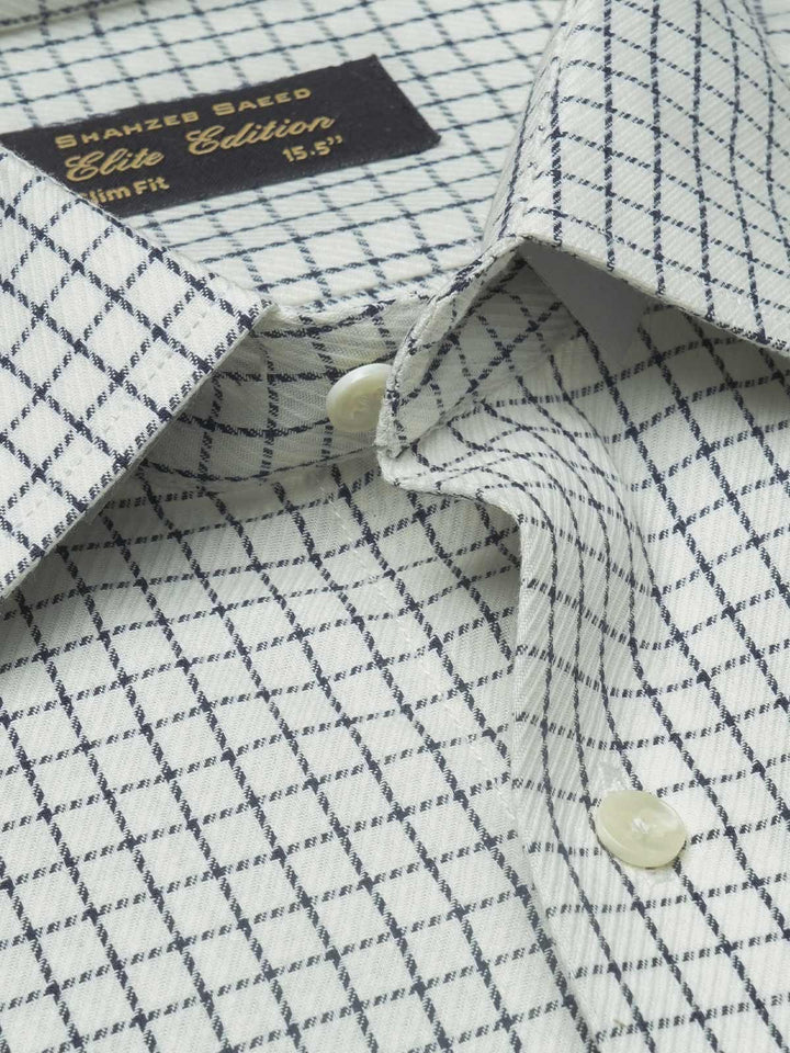 White Self Checkered, Elite Edition, French Collar Men’s Formal Shirt (FS-1230)