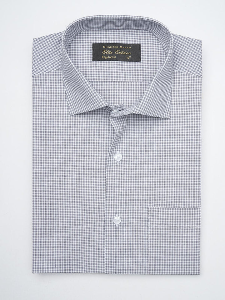 Grey & White Micro Checkered, Elite Edition, Cutaway Collar Men’s Formal Shirt  (FS-1285)