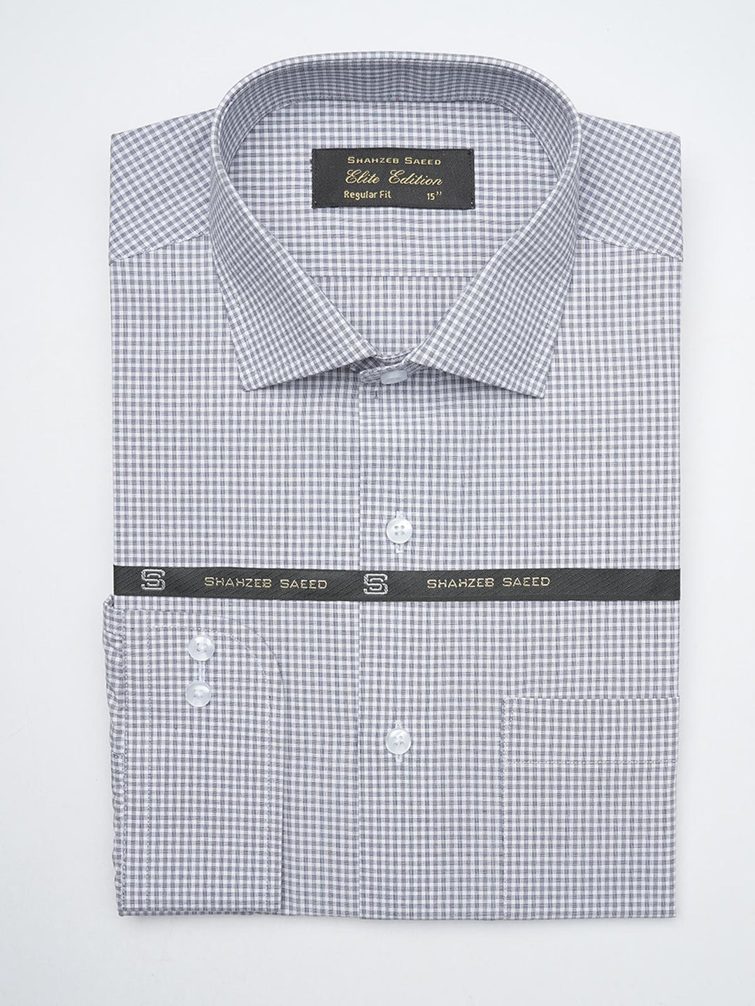 Grey & White Micro Checkered, Elite Edition, Cutaway Collar Men’s Formal Shirt  (FS-1285)