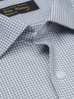 Grey & White Micro Checkered, Elite Edition, Cutaway Collar Men’s Formal Shirt  (FS-1285)
