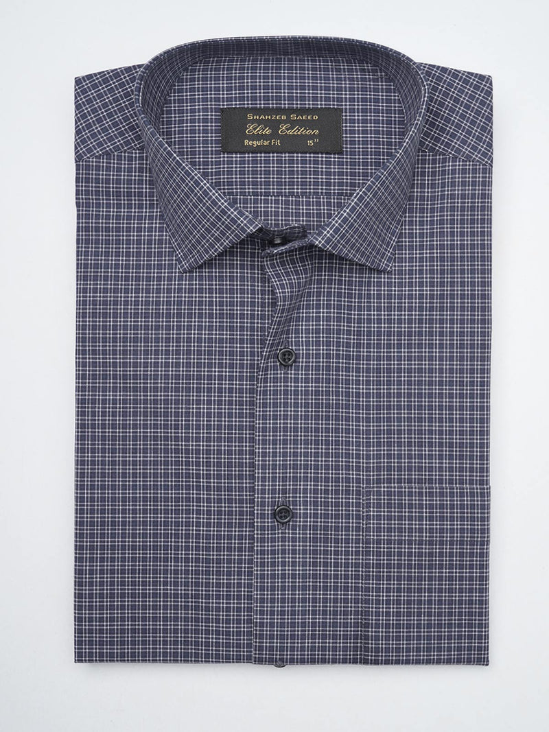 Navy Blue Micro Checkered, Elite Edition, Cutaway Collar Men’s Formal Shirt  (FS-1288)