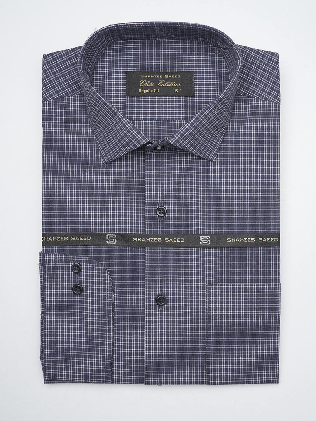 Navy Blue Micro Checkered, Elite Edition, Cutaway Collar Men’s Formal Shirt  (FS-1288)