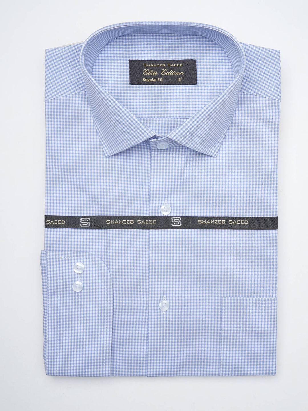 Blue Micro Checkered, Elite Edition, Cutaway Collar Men’s Formal Shirt  (FS-1293)