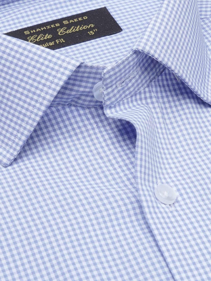 Blue Micro Checkered, Elite Edition, Cutaway Collar Men’s Formal Shirt  (FS-1293)