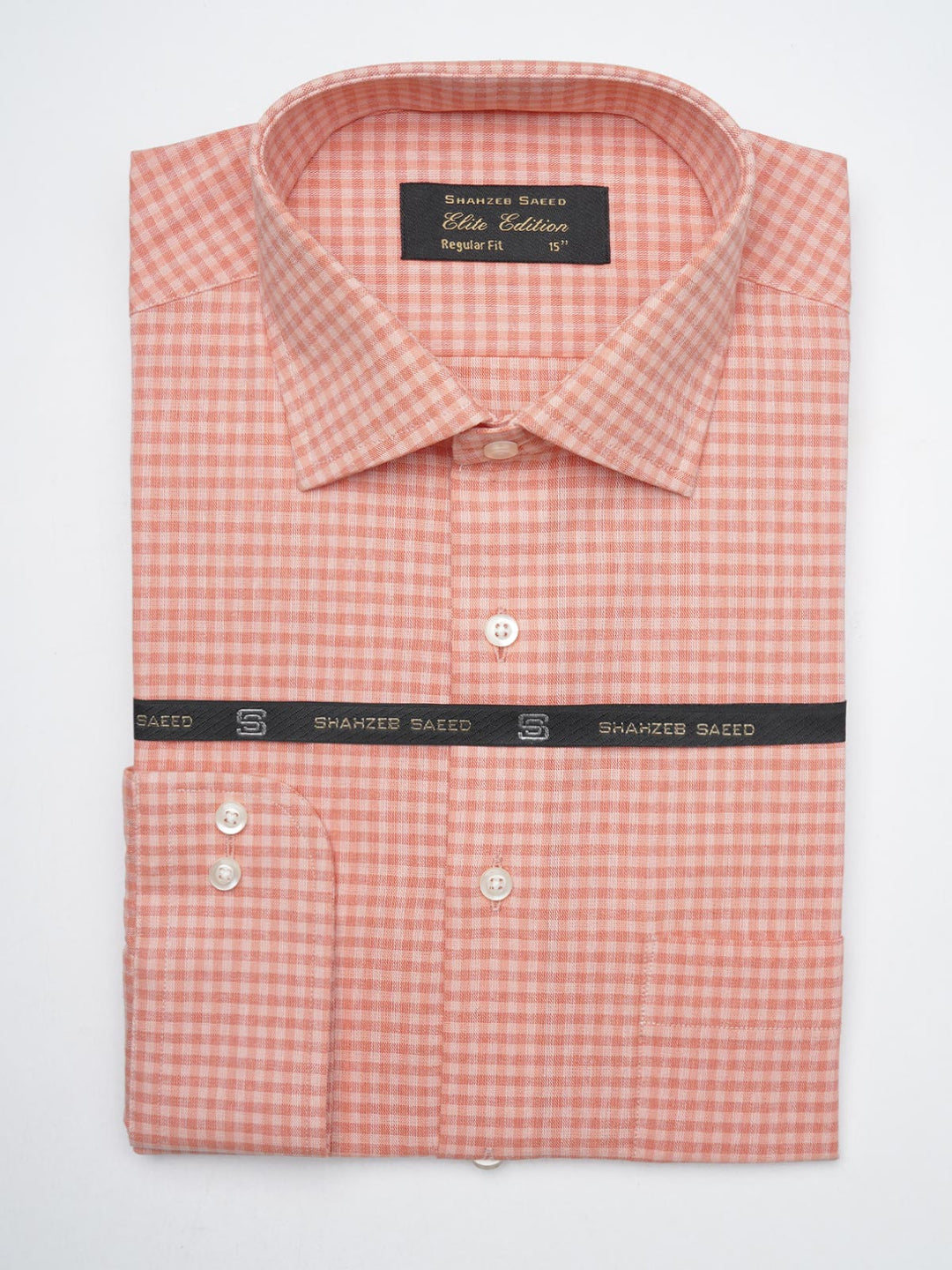 Orange Checkered, Elite Edition, Cutaway Collar Men’s Formal Shirt  (FS-1295)