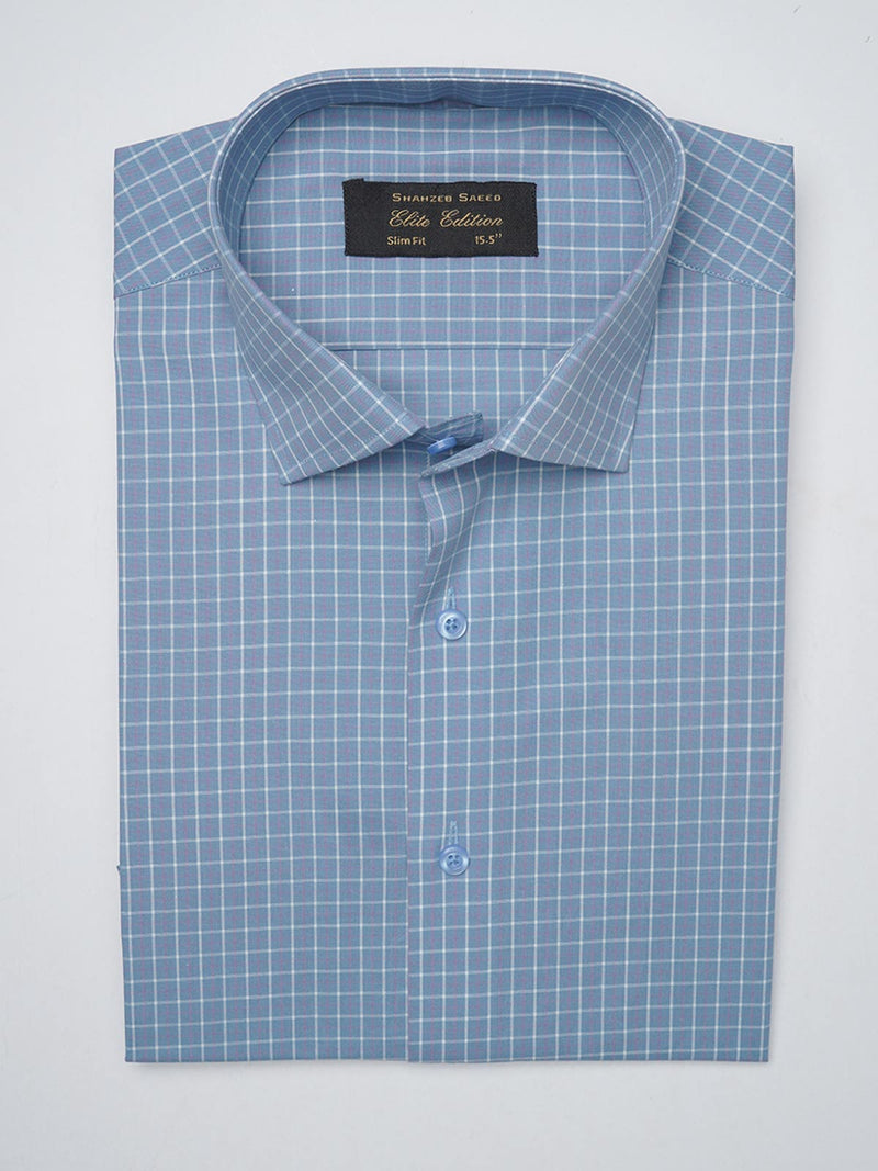 Blue Self Checkered, Elite Edition, Cutaway Collar Men’s Formal Shirt  (FS-1296)